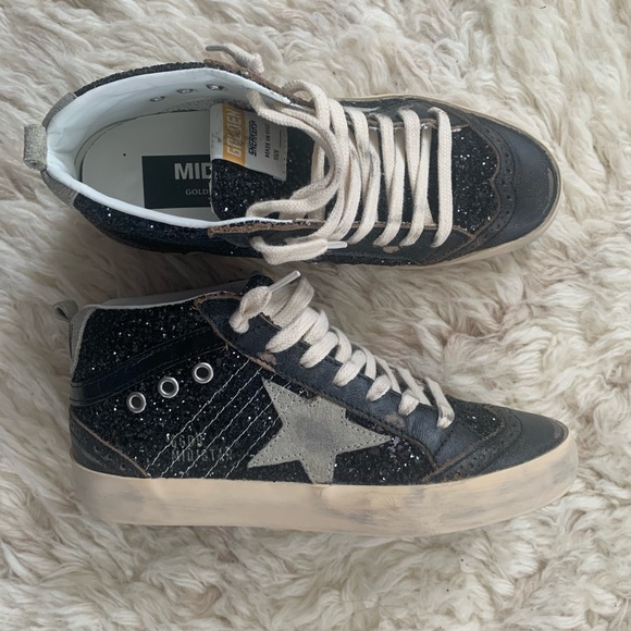 Golden Goose Mid Star Sneaker Black Glitter beige Taupe NIB - Picture 2 of 16